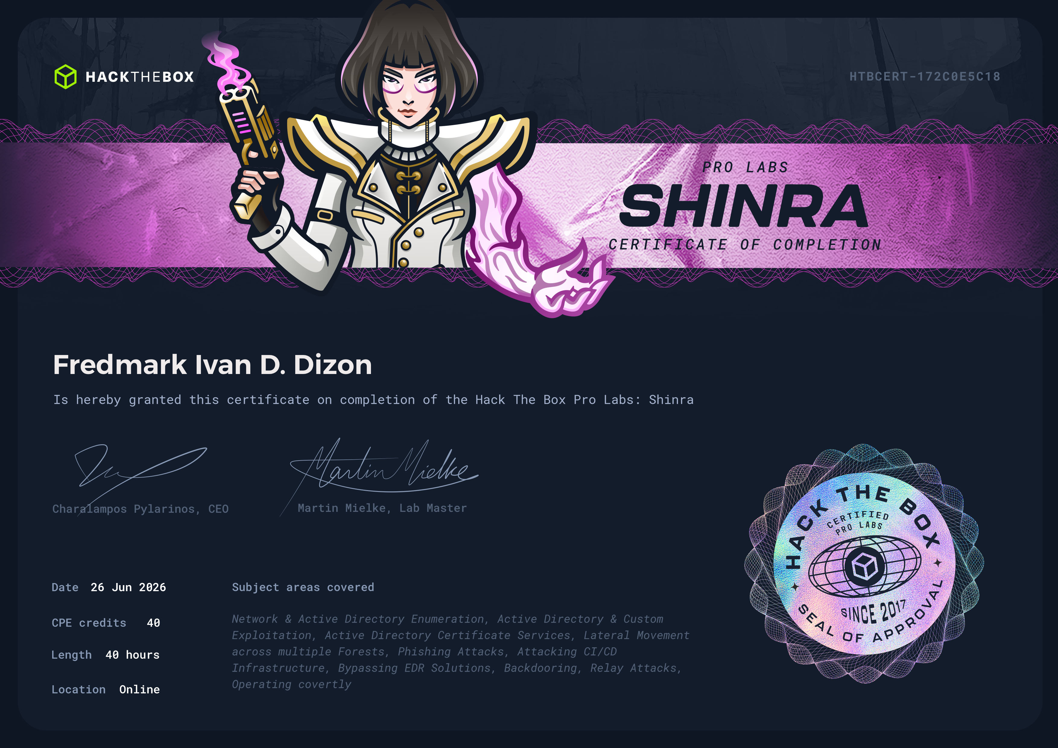 HackTheBox Shinra Certificate